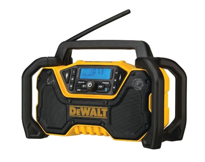 Dewalt DCR028B Bluetooth Cordless Jobsite Radio with Detachable AC Cord and Heavy Duty Roll Cage 100 Ft. Range Uses 12V MAX 20V MAX or FLEXVOLT